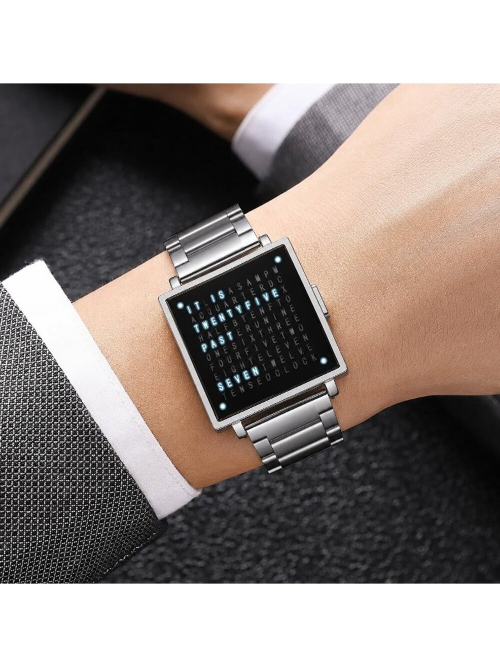 Men's Silver Creative Square Case Luxury Multifunctional Comfortable Wrist Watch - Picture 3 of 6